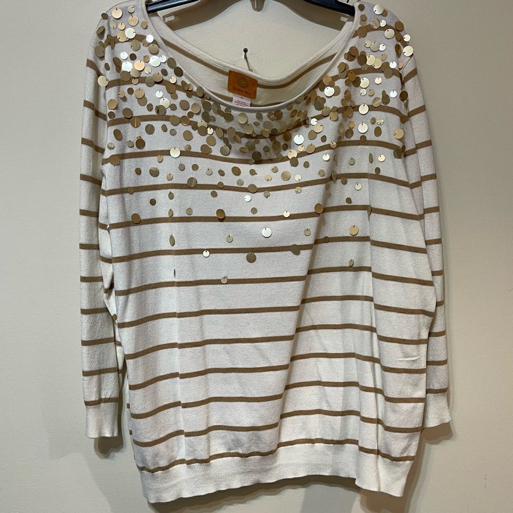 Ruby Rd Women’s White and Gold Top XL